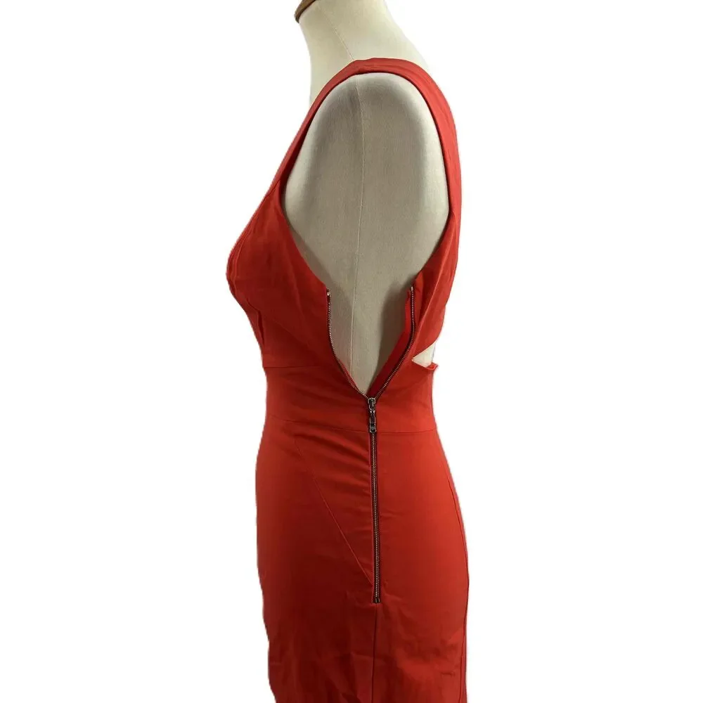 Rachel Roy Red Snap Out Of It Dress Sleeveless V‎ Neck Front Slit Sheath Size 2